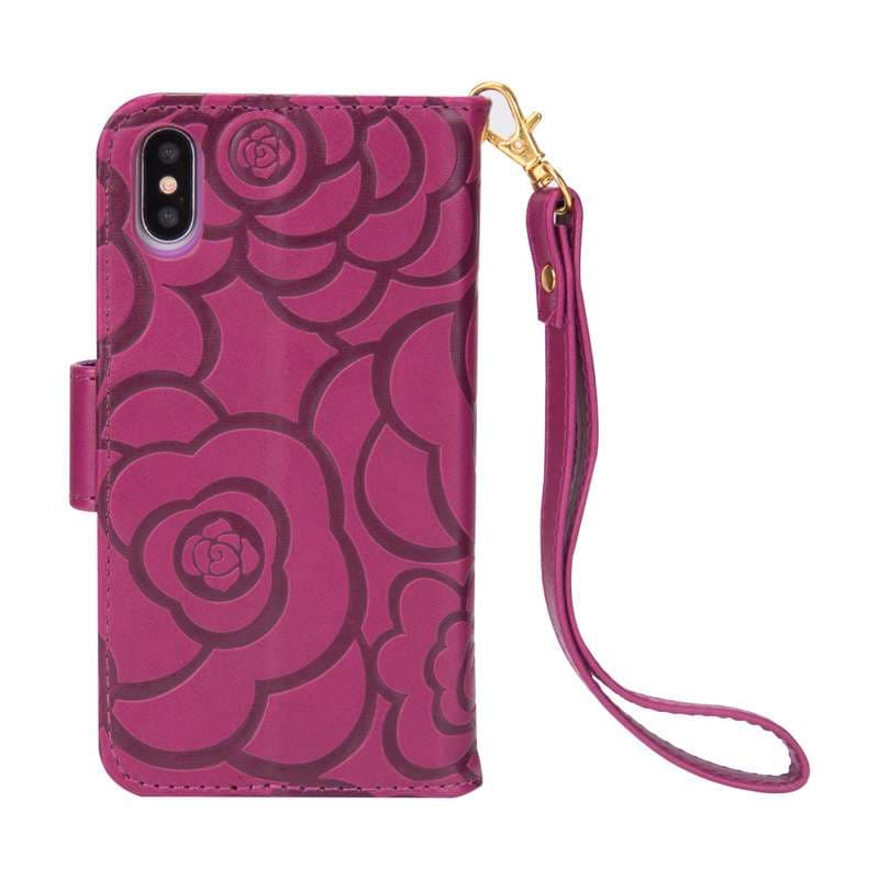  花柄エンボス加工レザー手帳型いPhoneケース