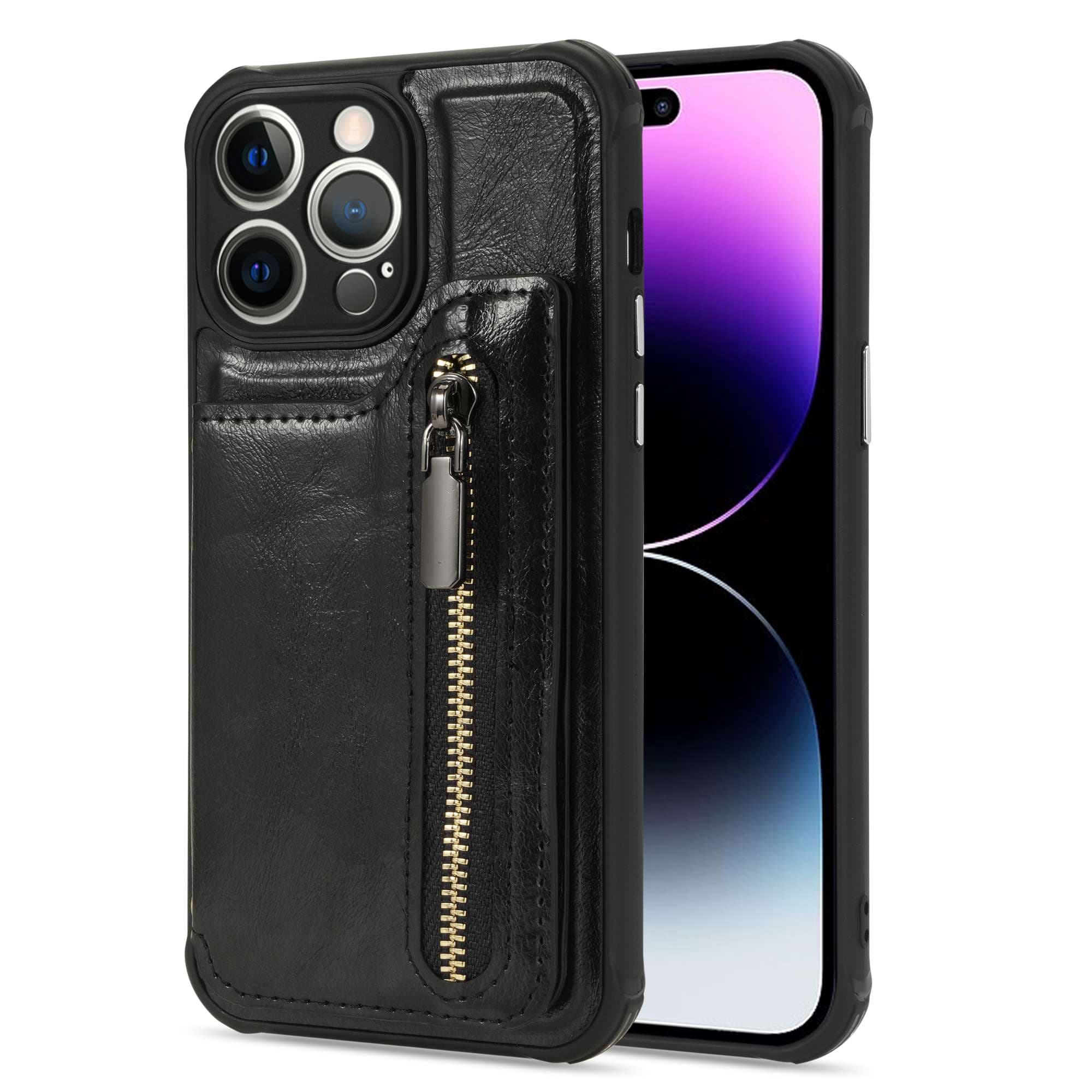 手帳型スマホケース ジッパー付き多機能レザーケース