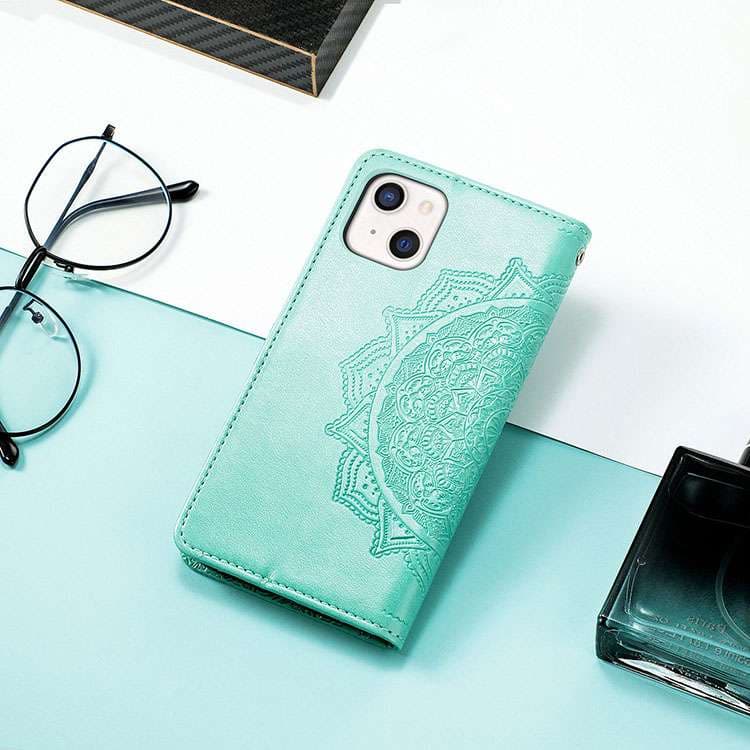 手帳型スマホケース OPPOスマホ用 刺繍柄レザーケース
