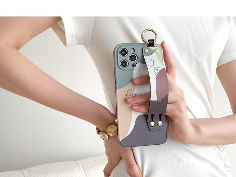   アート柄 ショルダーストラップ付き手帳型iPhoneケース