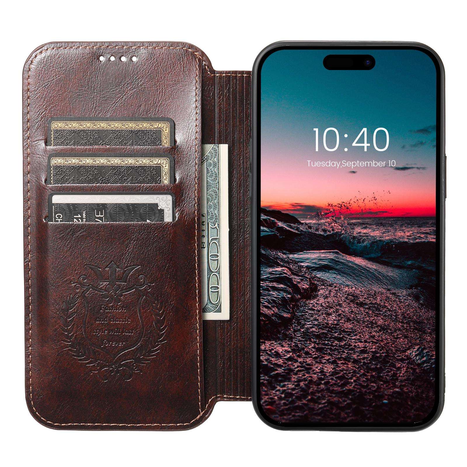 手帳型スマホケース 高級感漂う本革調マグネット手帳型iPhoneケース