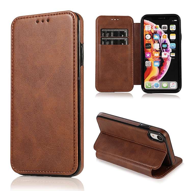 手帳型スマホケース 高級感漂う本革風フリップ式iphoneケース