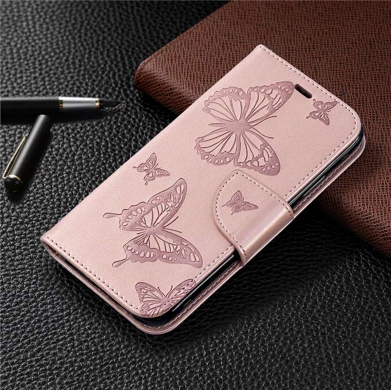 手帳型スマホケース 蝶々模様エンボス加工レザーiPhone用