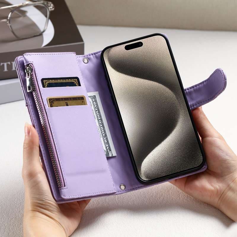 手帳型スマホケース 多機能レザーウォレット付きiphoneケース