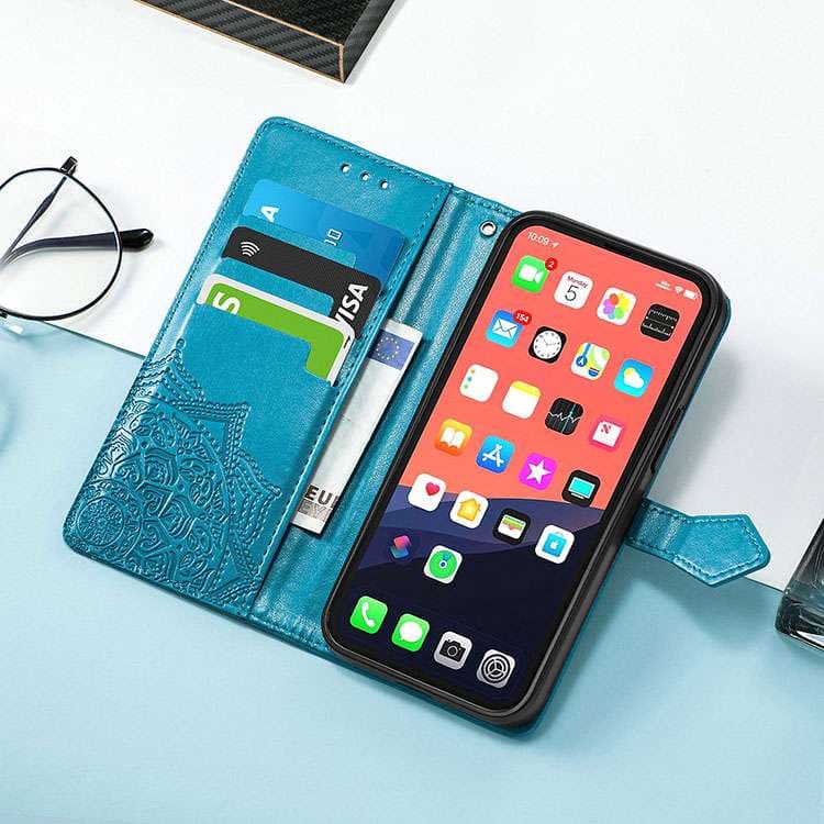 手帳型スマホケース OPPOスマホ用 刺繍柄レザーケース