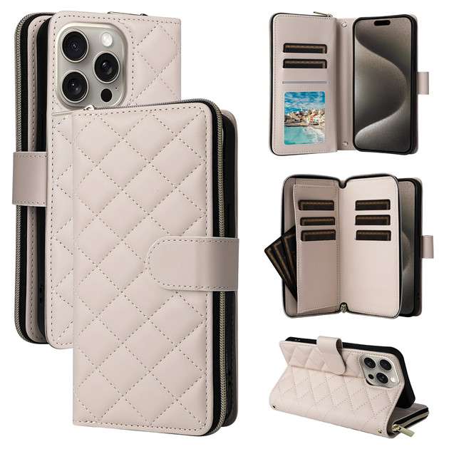 手帳型スマホケース 多機能キルティングiPhoneケース