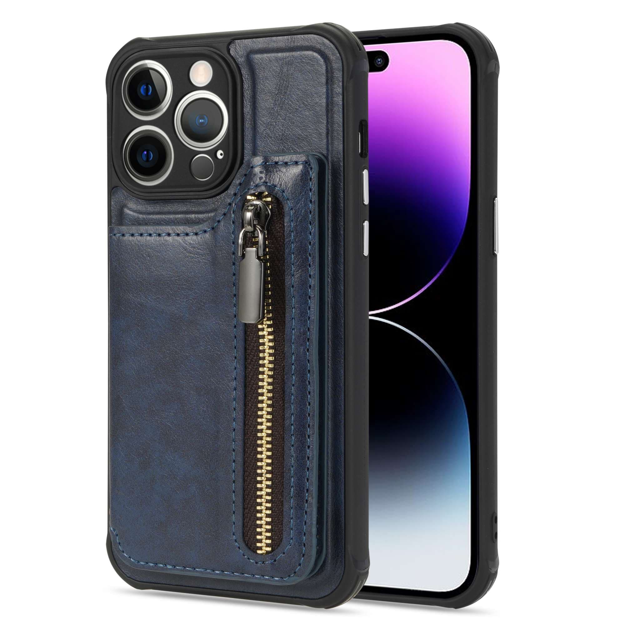 手帳型スマホケース ジッパー付き多機能レザーケース