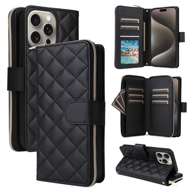 手帳型スマホケース 多機能キルティングiPhoneケース