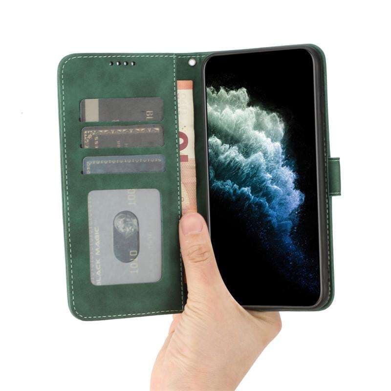 手帳型スマホケース 高級感漂う緑の革製iphone手帳型ケース