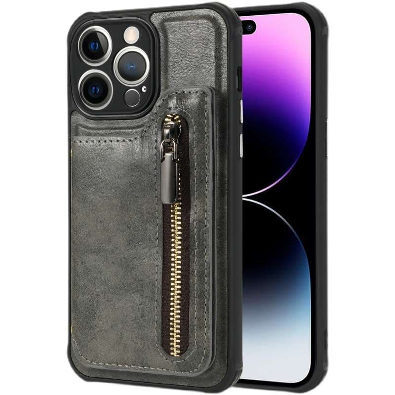手帳型スマホケース ジッパー付き多機能レザーケース