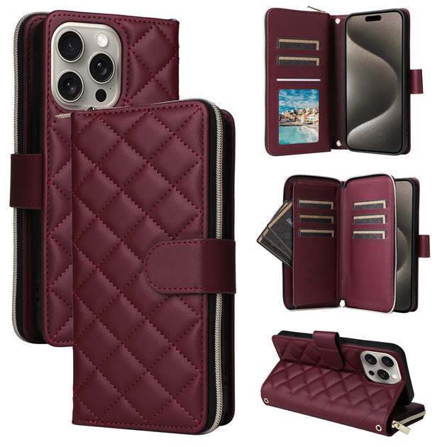 手帳型スマホケース 多機能キルティングiPhoneケース
