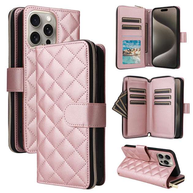 手帳型スマホケース 多機能キルティングiPhoneケース