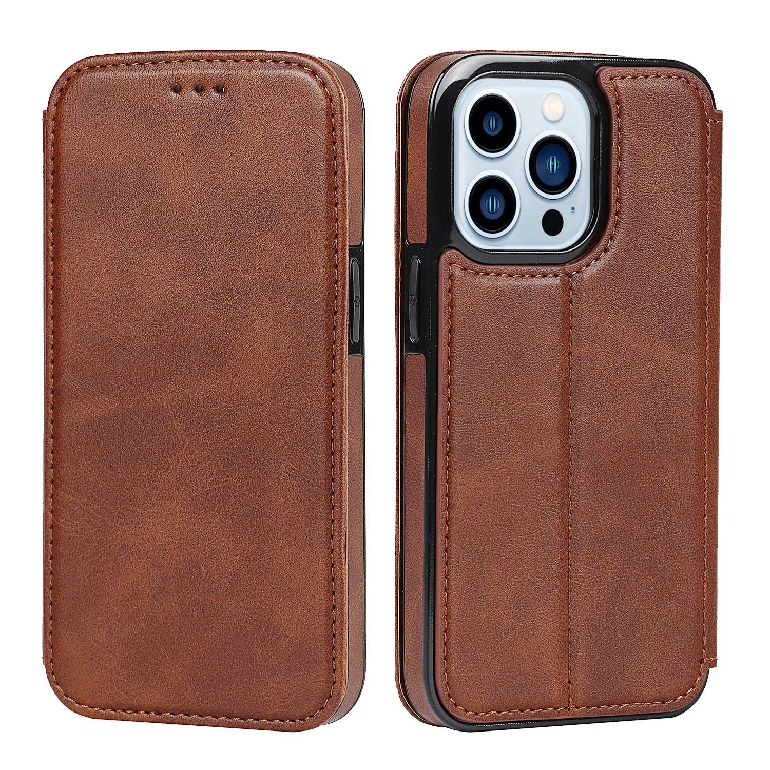 手帳型スマホケース 高級感漂う本革風フリップ式iphoneケース