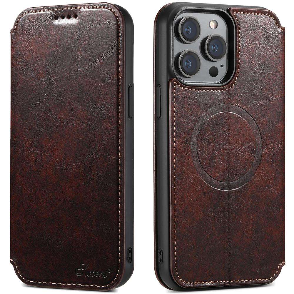 手帳型スマホケース 高級感漂う本革調マグネット手帳型iPhoneケース