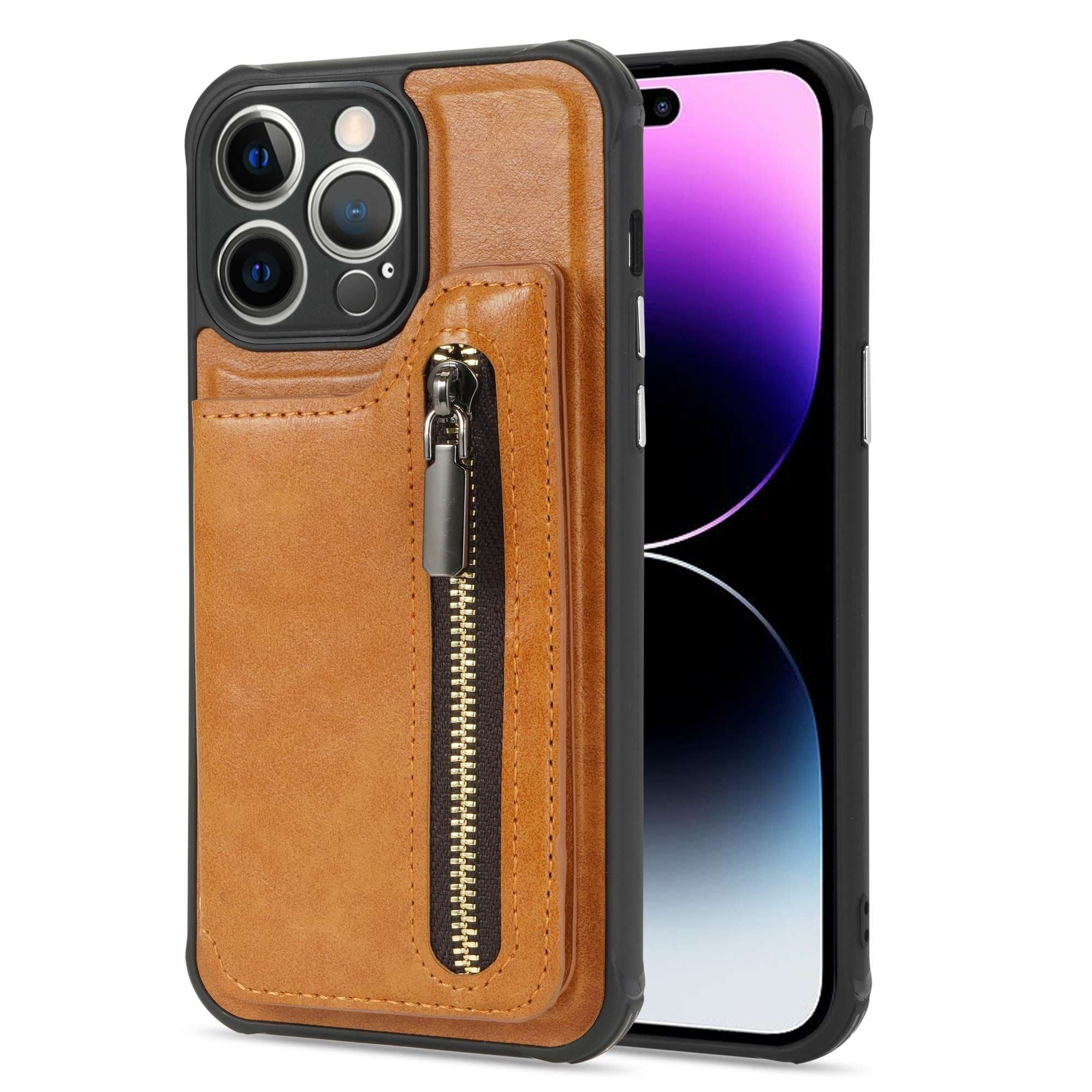 手帳型スマホケース ジッパー付き多機能レザーケース