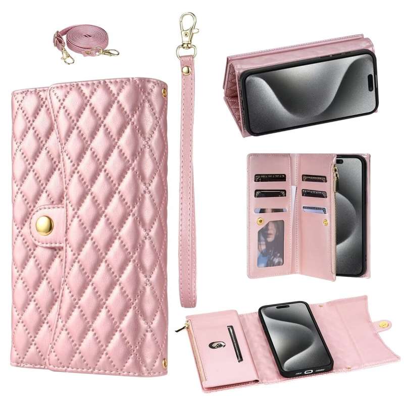 手帳型スマホケース キルティング加工レザー調マルチ機能iPhoneケース