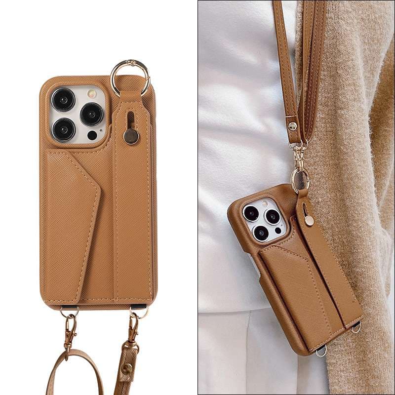 手帳型スマホケース クロスボディ型ストラップ付きiphoneケース